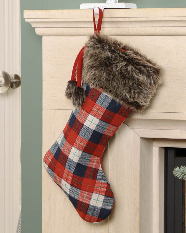 Highland Plaid Stocking with Faux Fur Cuff
