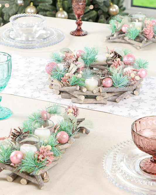 pink sparkle christmas candle centrepiece