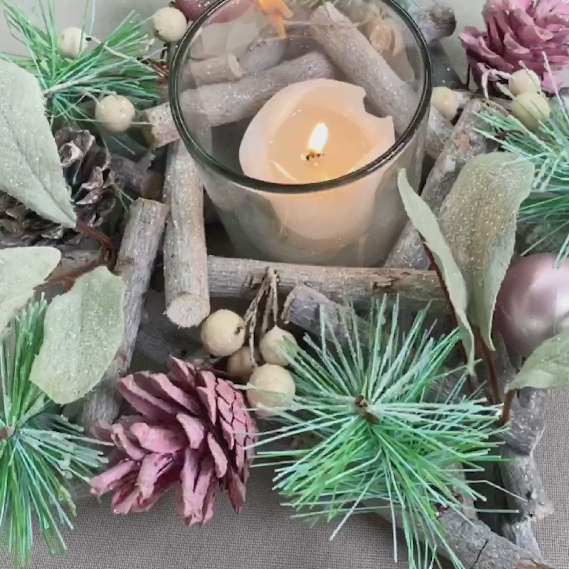 pink christmas candle holder