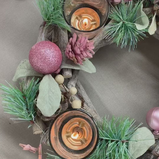 pink christmas wreath candle holder