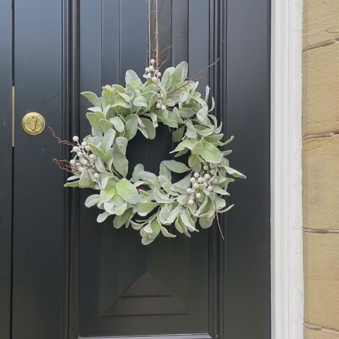 lambs ear front door christmas wreath