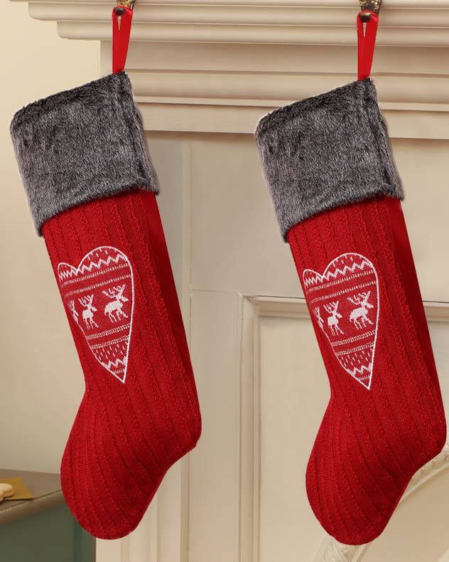 Red Nordic Heart Christmas Stocking