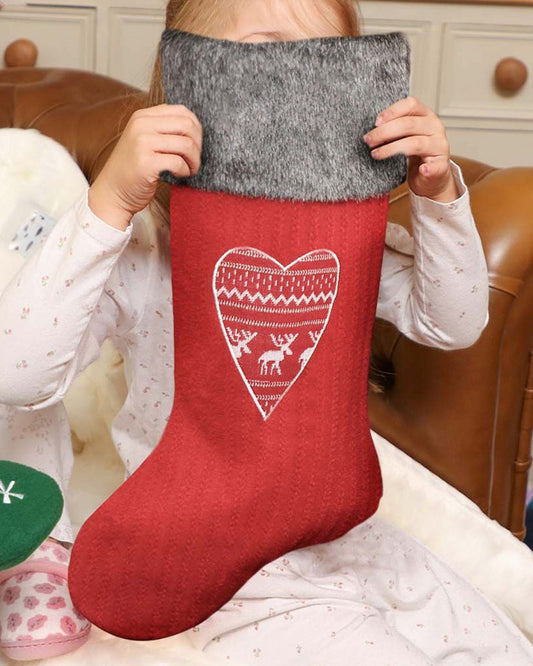 Red Nordic Heart Christmas Stocking
