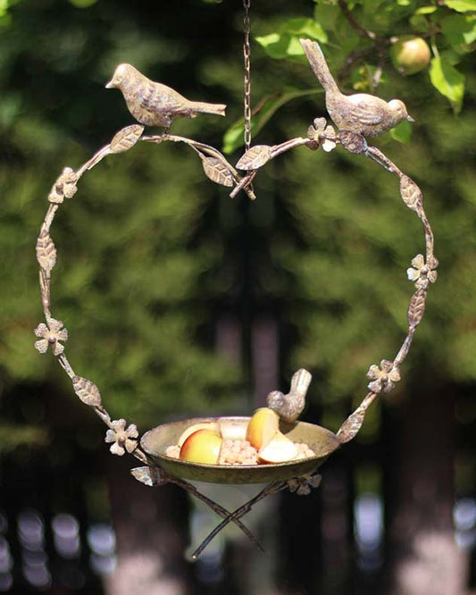 recycled iron heart bird feeder