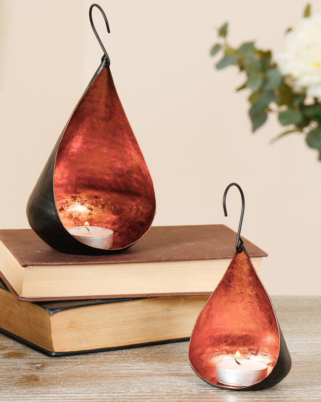 Set of 2 Hanging Teardrop Candle Holders