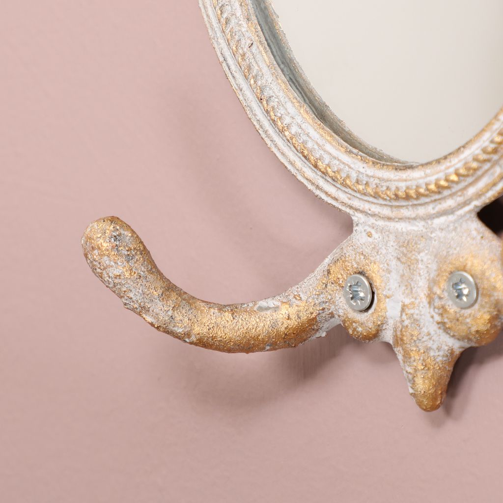 Vintage Oval Wall Mounted Mirror with Hooks