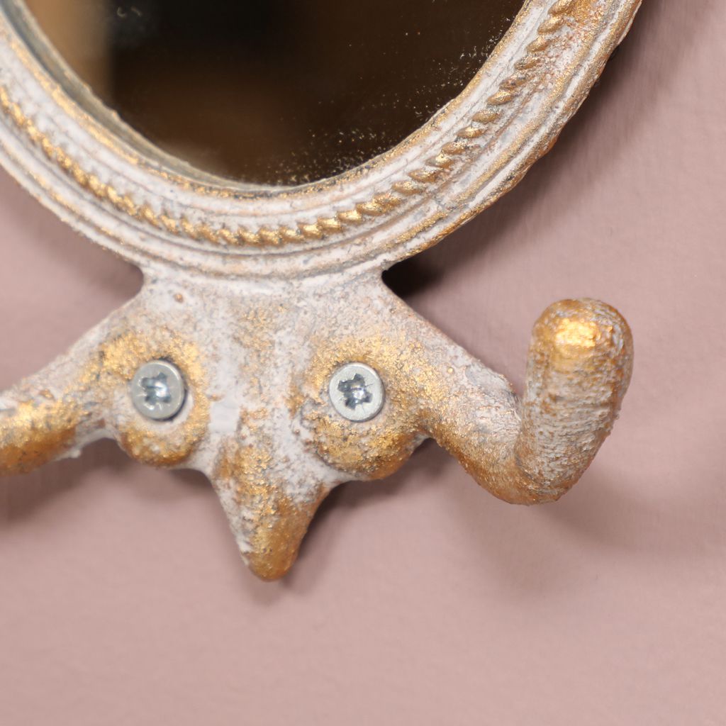 Vintage Oval Wall Mounted Mirror with Hooks