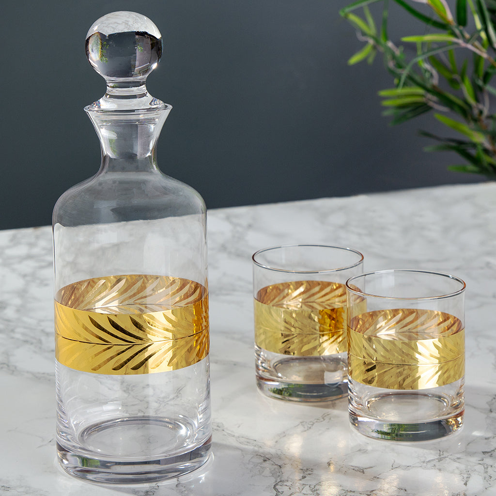 Vintage Art Deco Gold Band Decanter & Tumbler Set