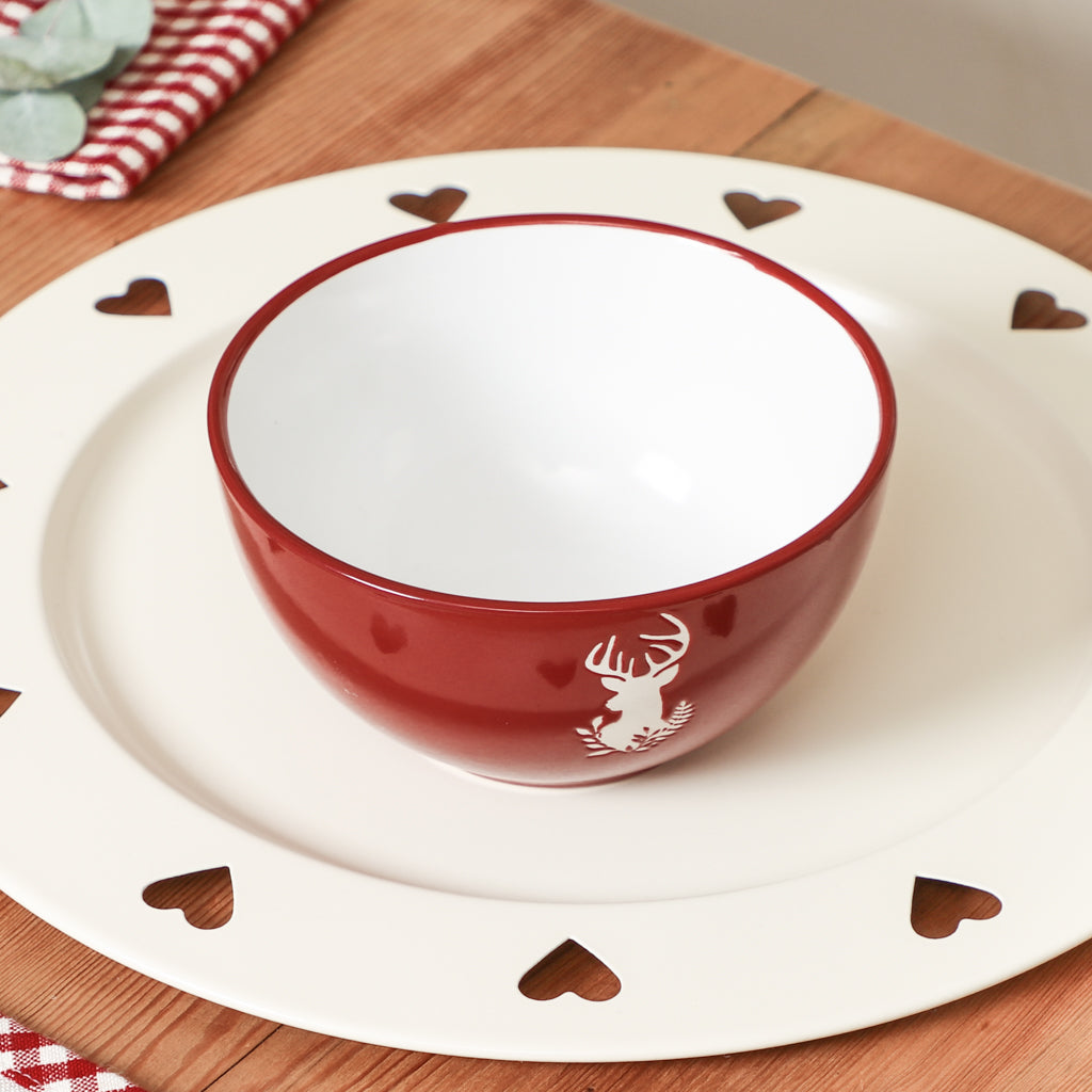 Set of 6 Red Stoneware Reindeer Bowls