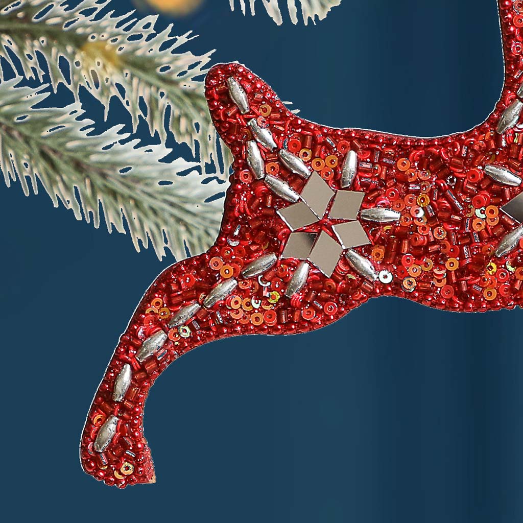 Set of 6 Red Reindeer Ornaments