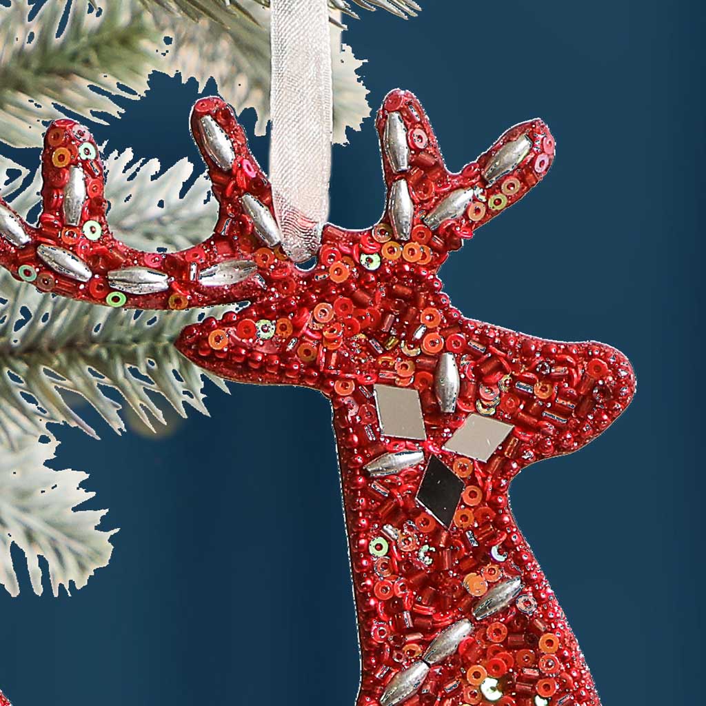 Set of 6 Red Reindeer Ornaments