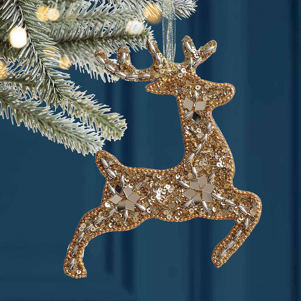 Set of 6 Gold Reindeer Ornaments