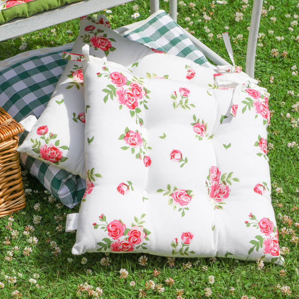 Set of 2 Pink Floral Outdoor Garden Seat Pads
