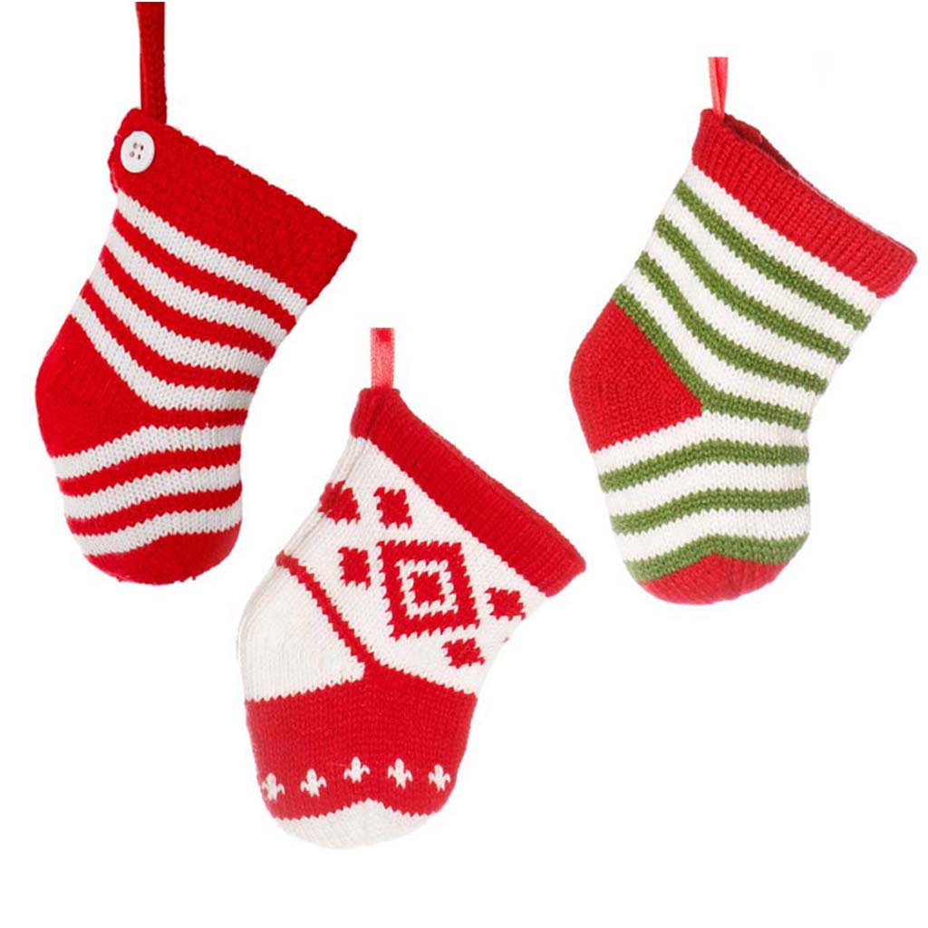 Set of 3 Mini Knit Stockings