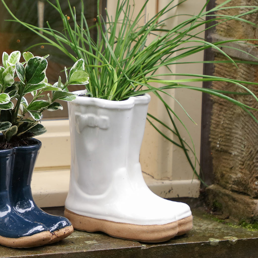 Small Double Wellington Boot Ceramic Planter