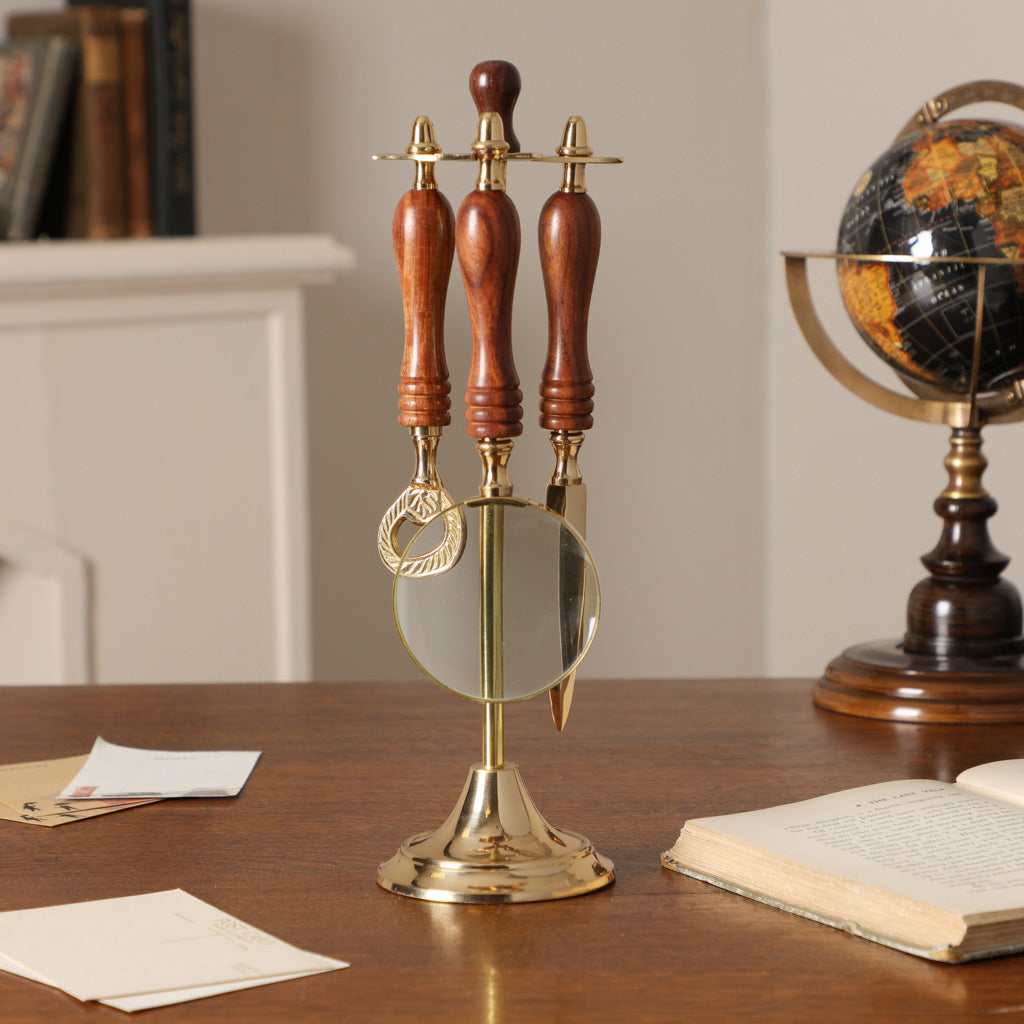 Cavendish Brass and Wood Desk Accessories with Stand
