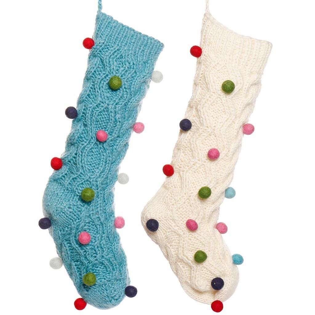 Fair Trade Knitted Pom Pom Stockings