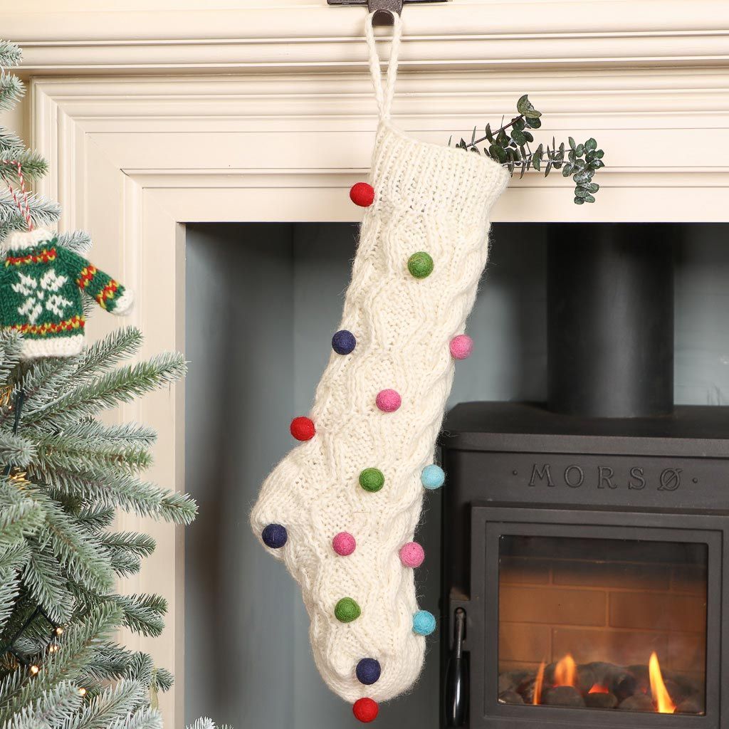 Fair Trade Knitted Pom Pom Stockings
