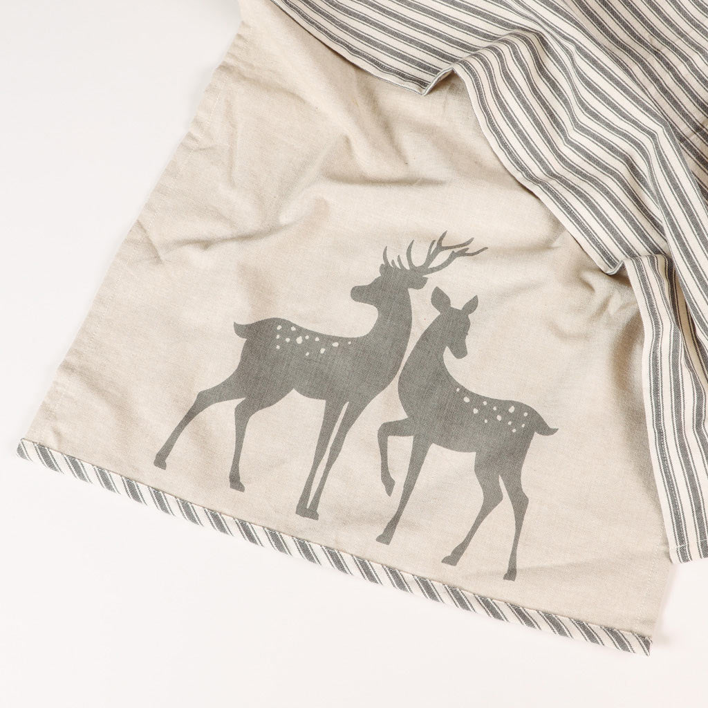 Set of 2 Grey Stripe Deer Tea Towels