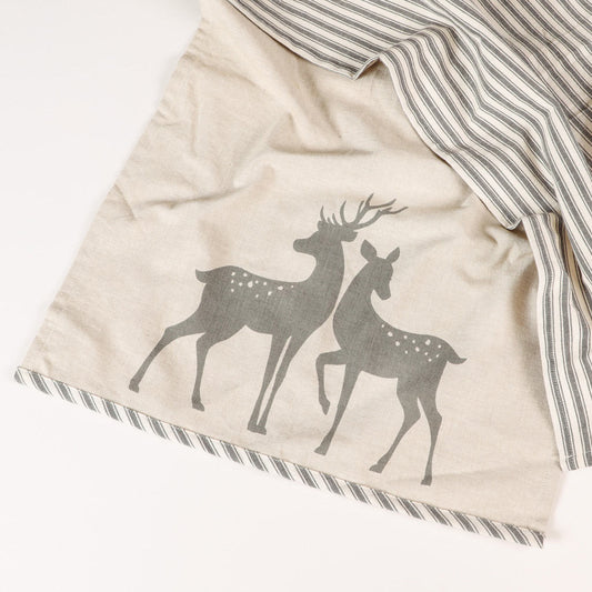 Set of 2 Grey Stripe Deer Tea Towels