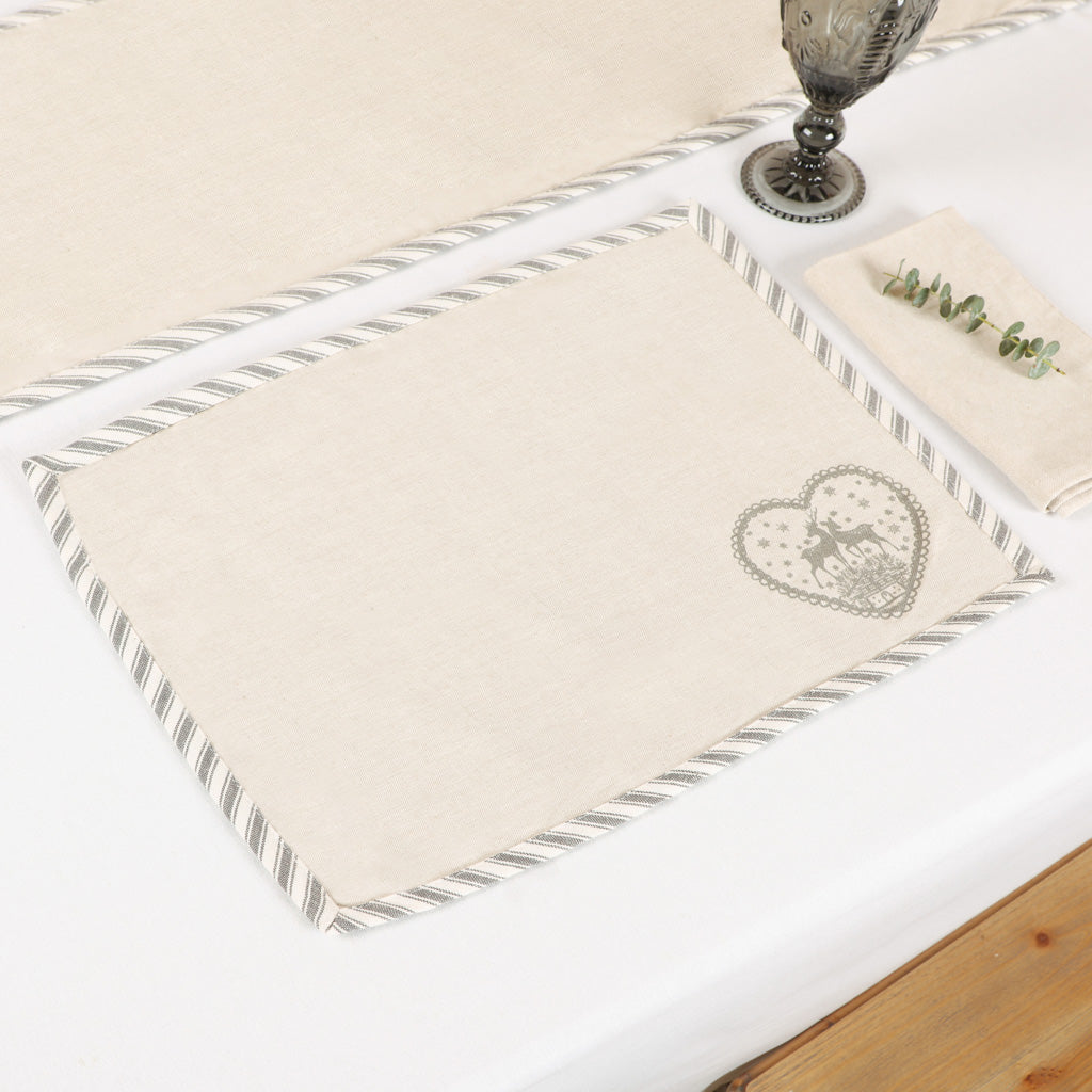 Set of 4 Grey Deer Fabric Placemats