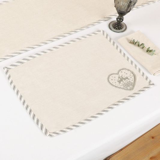 Set of 4 Grey Deer Fabric Placemats