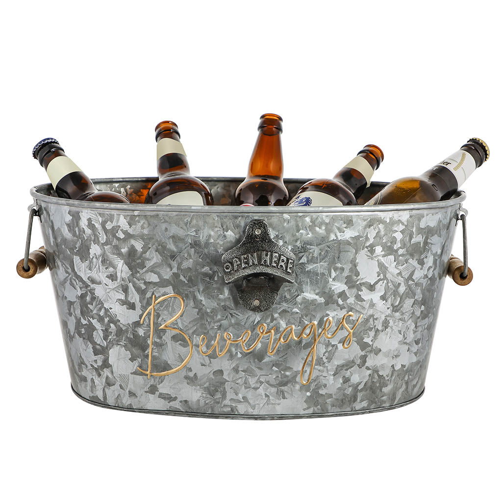 Galvainsed Zinc Handled Bottle Bath with Bottle Opener