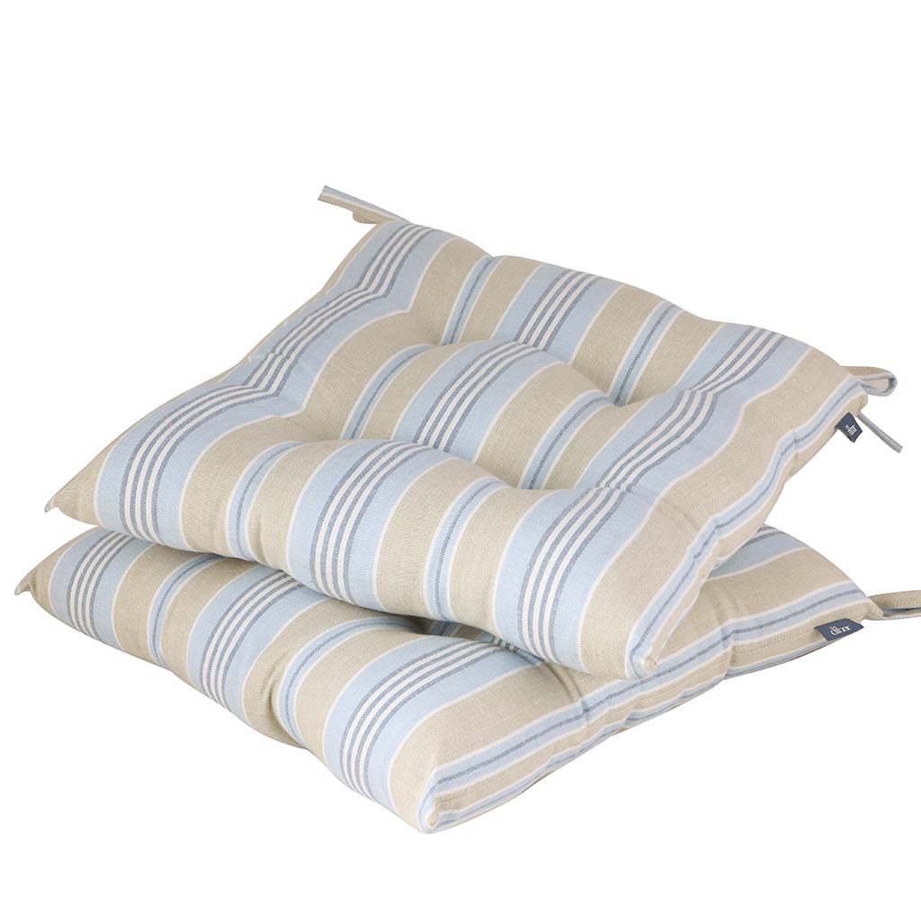 Set of 2 Blue Striped Seat Pads