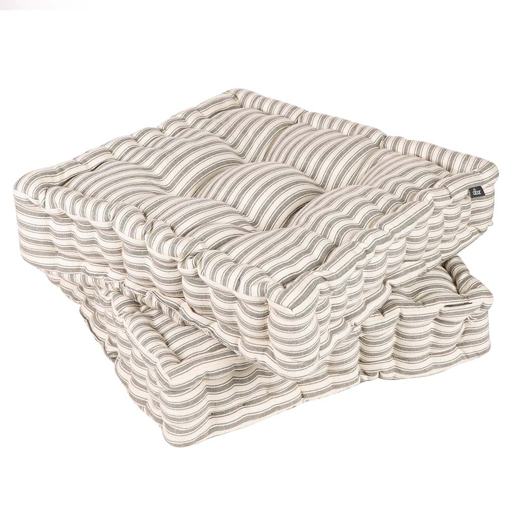 Set of 2 Grey Stripe Cushion Seat Pads