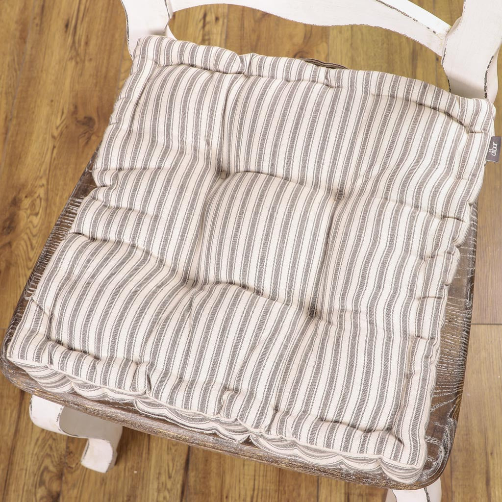 Set of 2 Grey Stripe Cushion Seat Pads