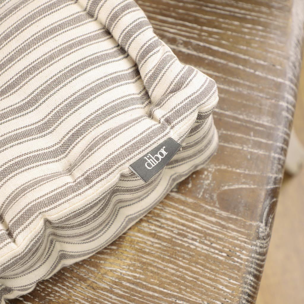 Set of 2 Grey Stripe Cushion Seat Pads