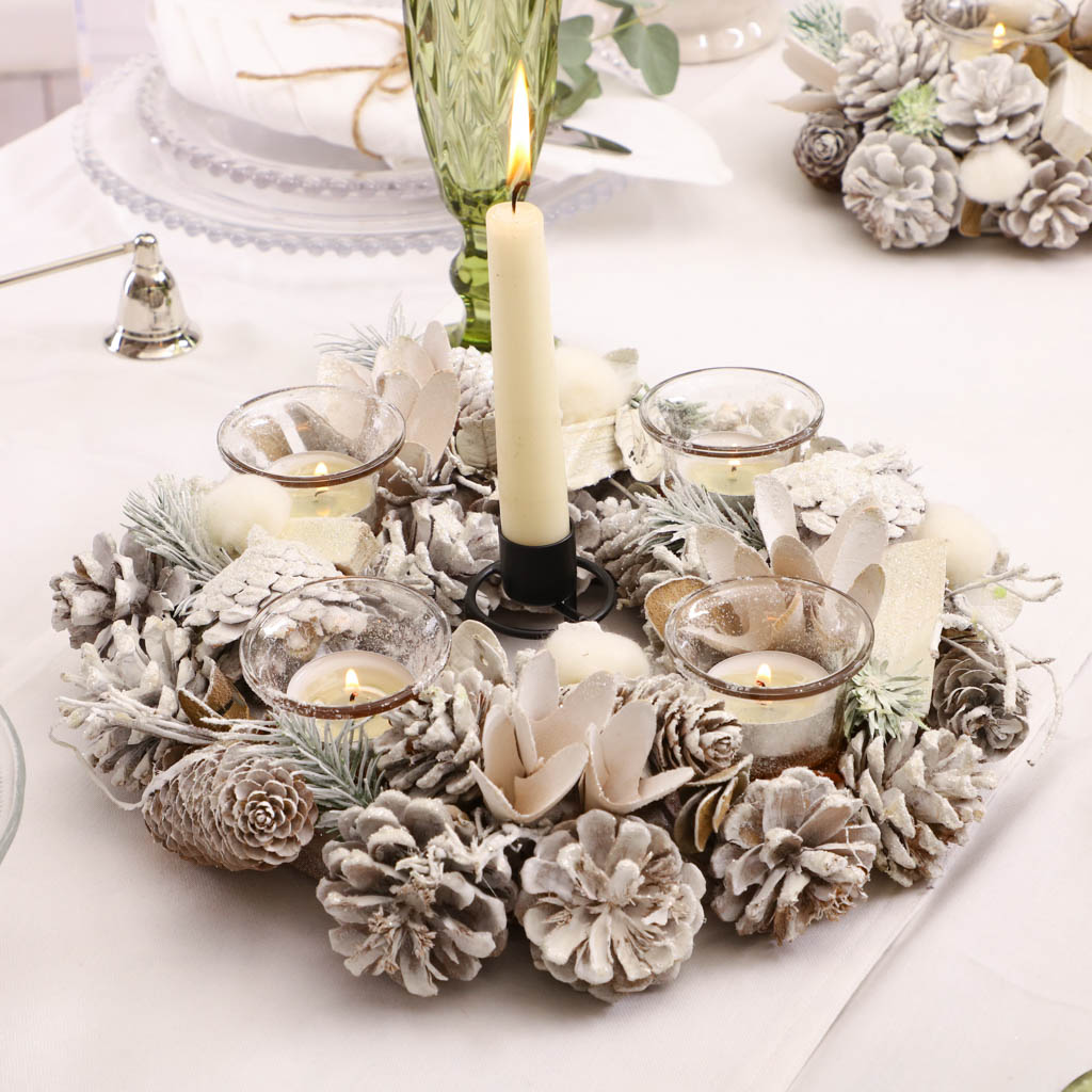 White Christmas Candle Centrepiece