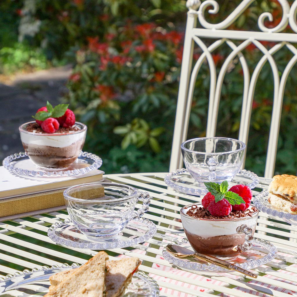 Set of 4 Glass Dessert Cups and Saucers