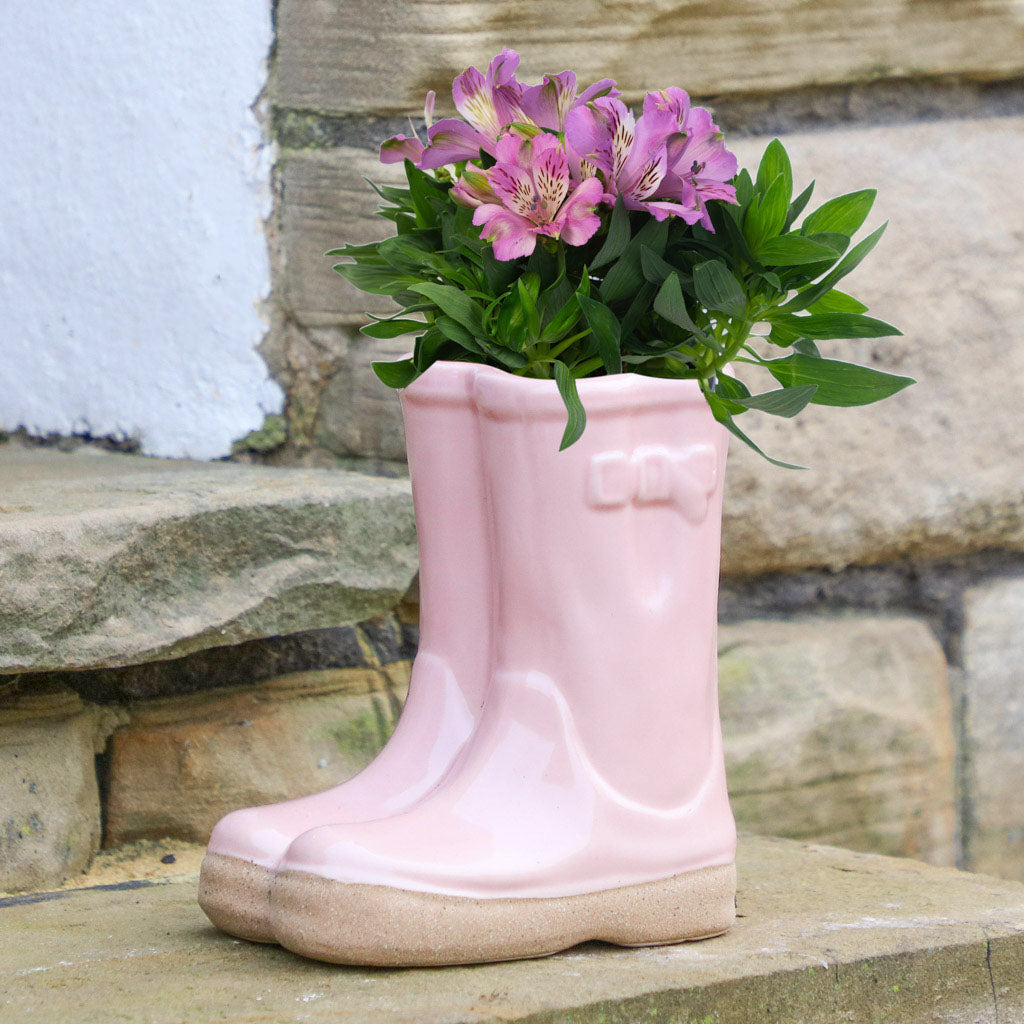 pink stoneware planter pots