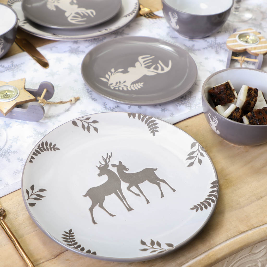 Set of 6 Stoneware Grey Stag Bowls