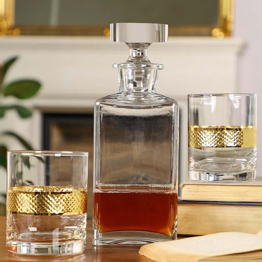 Glass Decanter & Gold Band Tumbler Gift Set