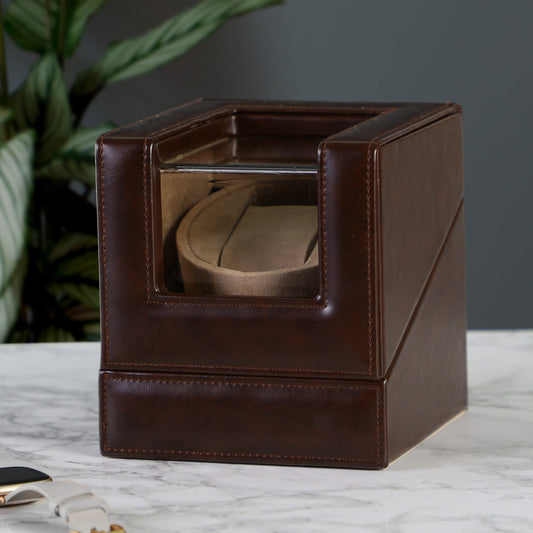 Rich Brown Leather Single Watch Box Display Case