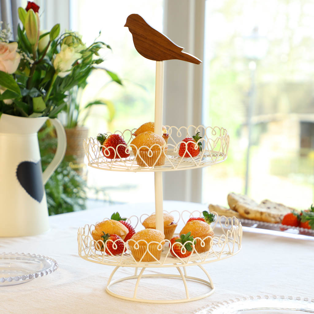 Ivory Bird Double Tier Cake Stand