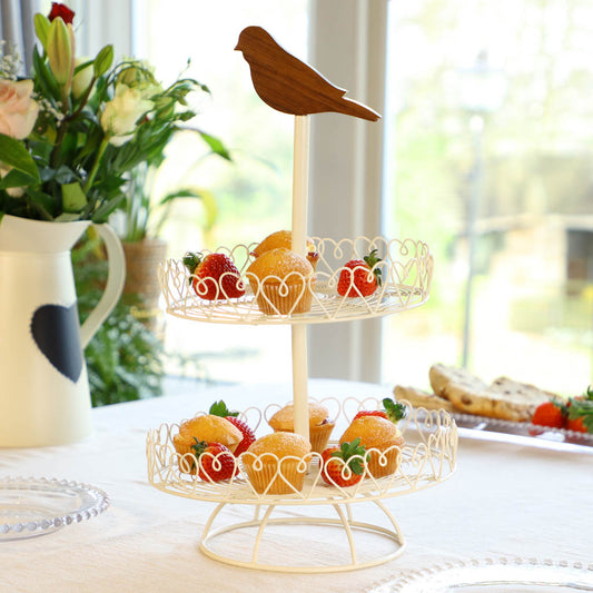 Ivory Bird Double Tier Cake Stand
