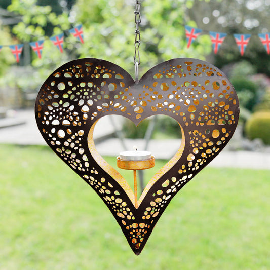 Gold Anniversary Gift Heart Hanging Garden Candle Holder
