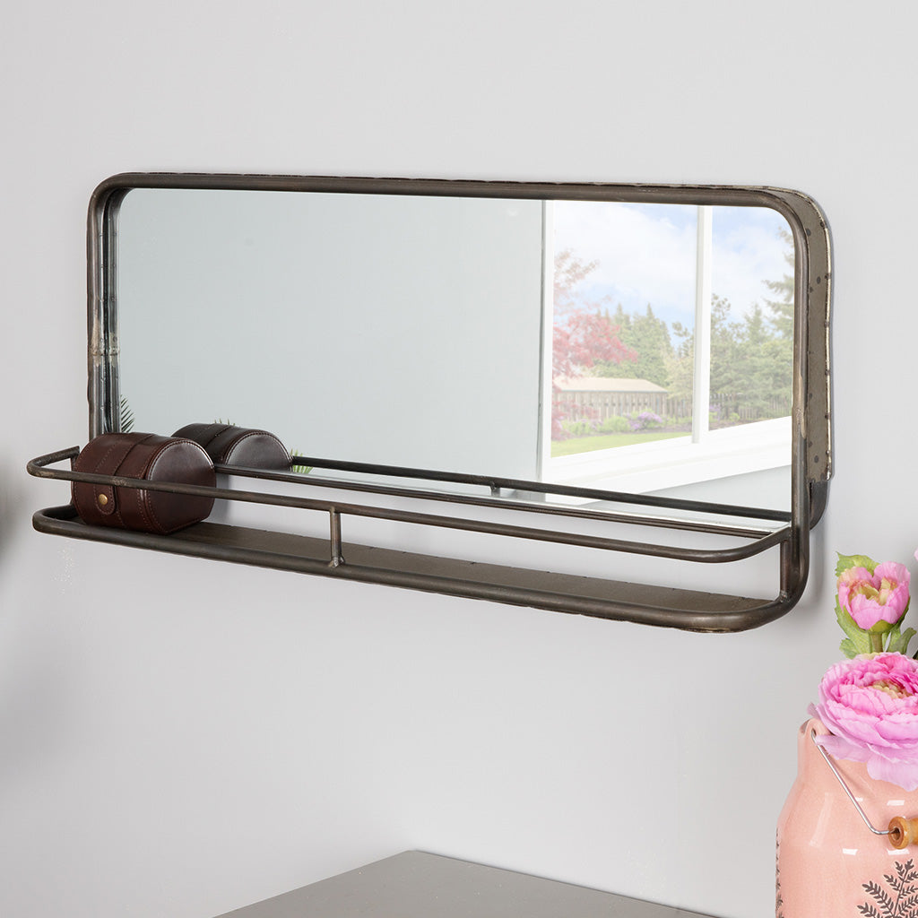 Long Vintage Wall Mirror with Shelf