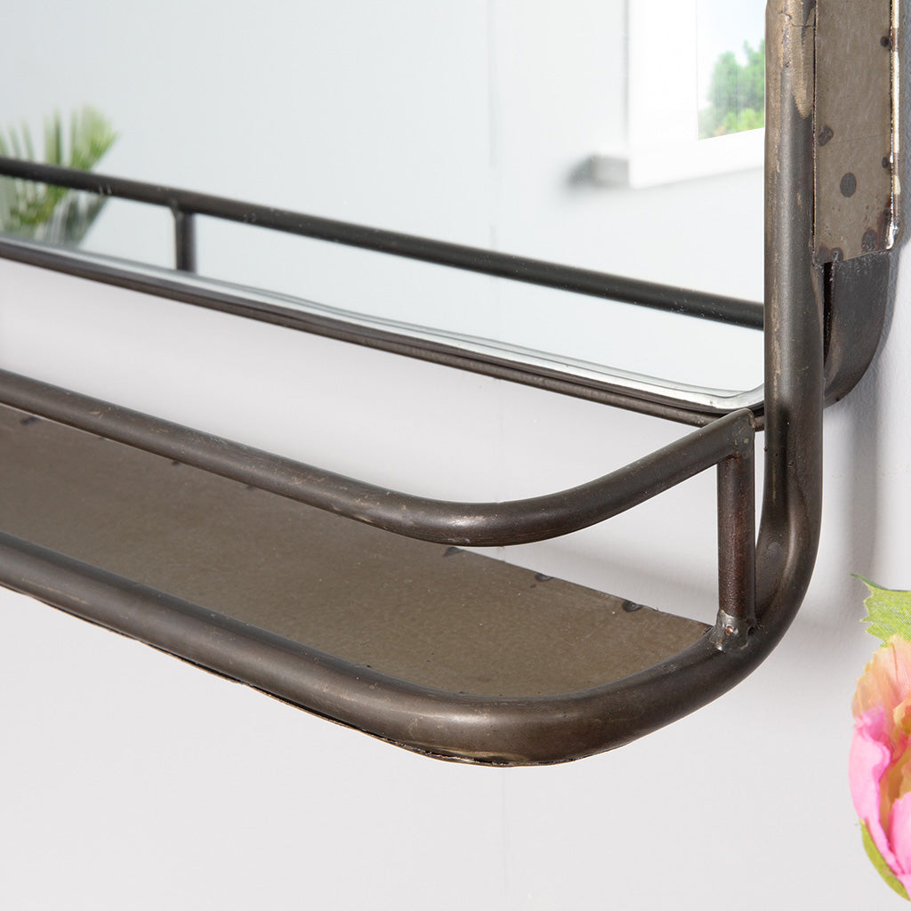 Long Vintage Wall Mirror with Shelf