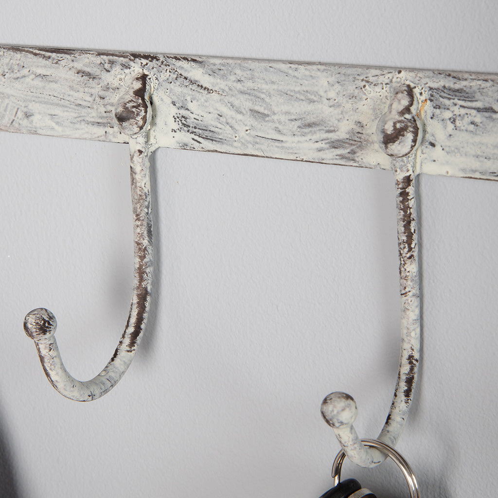 Wood and Metal Wall Shelf with Hooks