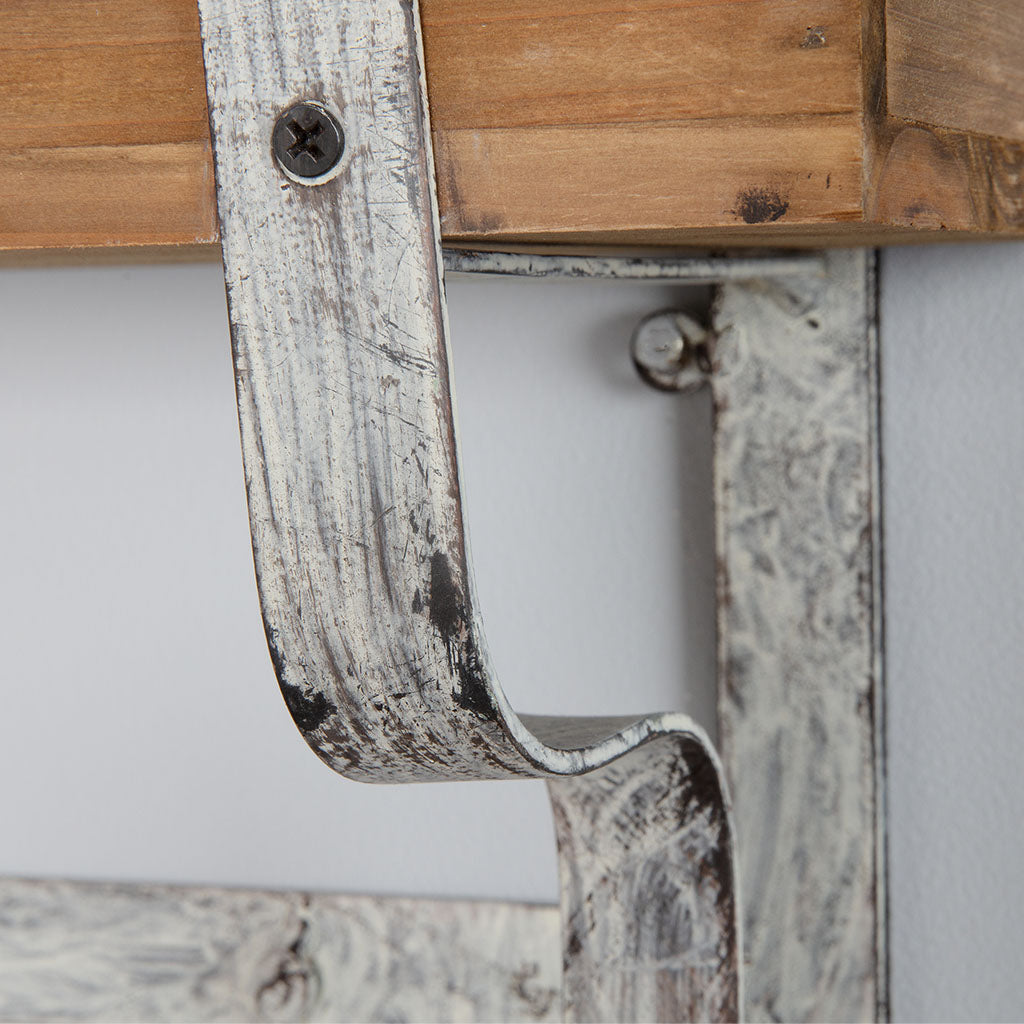Wood and Metal Wall Shelf with Hooks