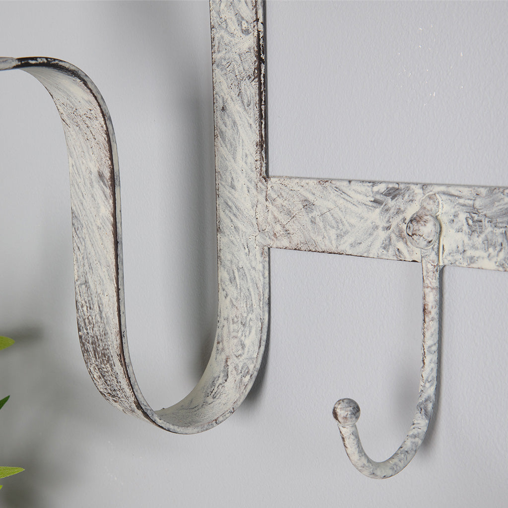Wood and Metal Wall Shelf with Hooks