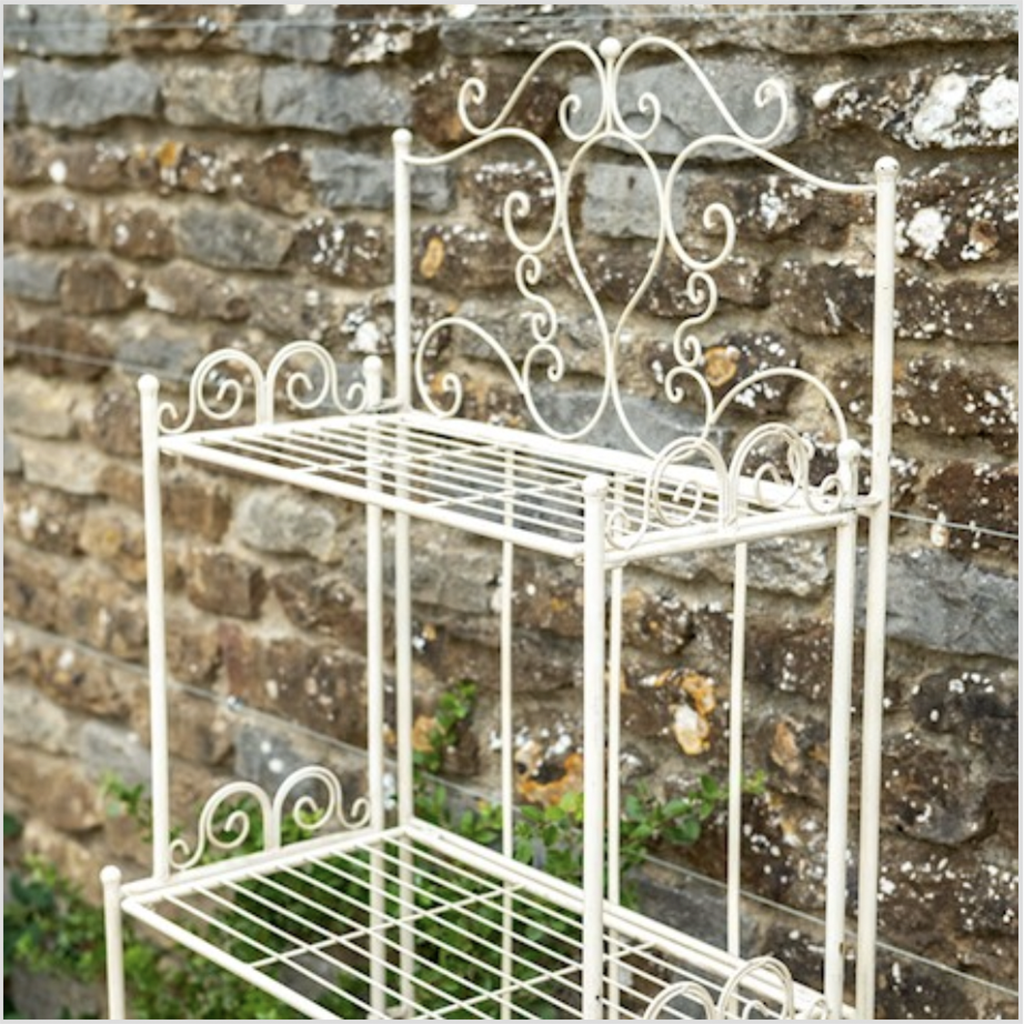Cream Scrolled Four Tier Plant Rack