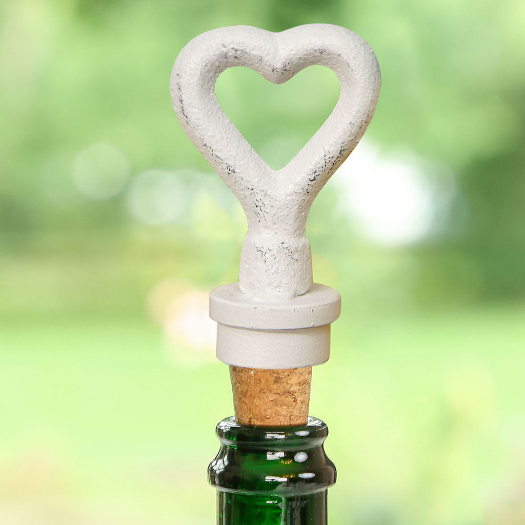 White Cast Iron Heart Bottle Stopper
